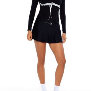 Pleated A-Line Mini Skirt