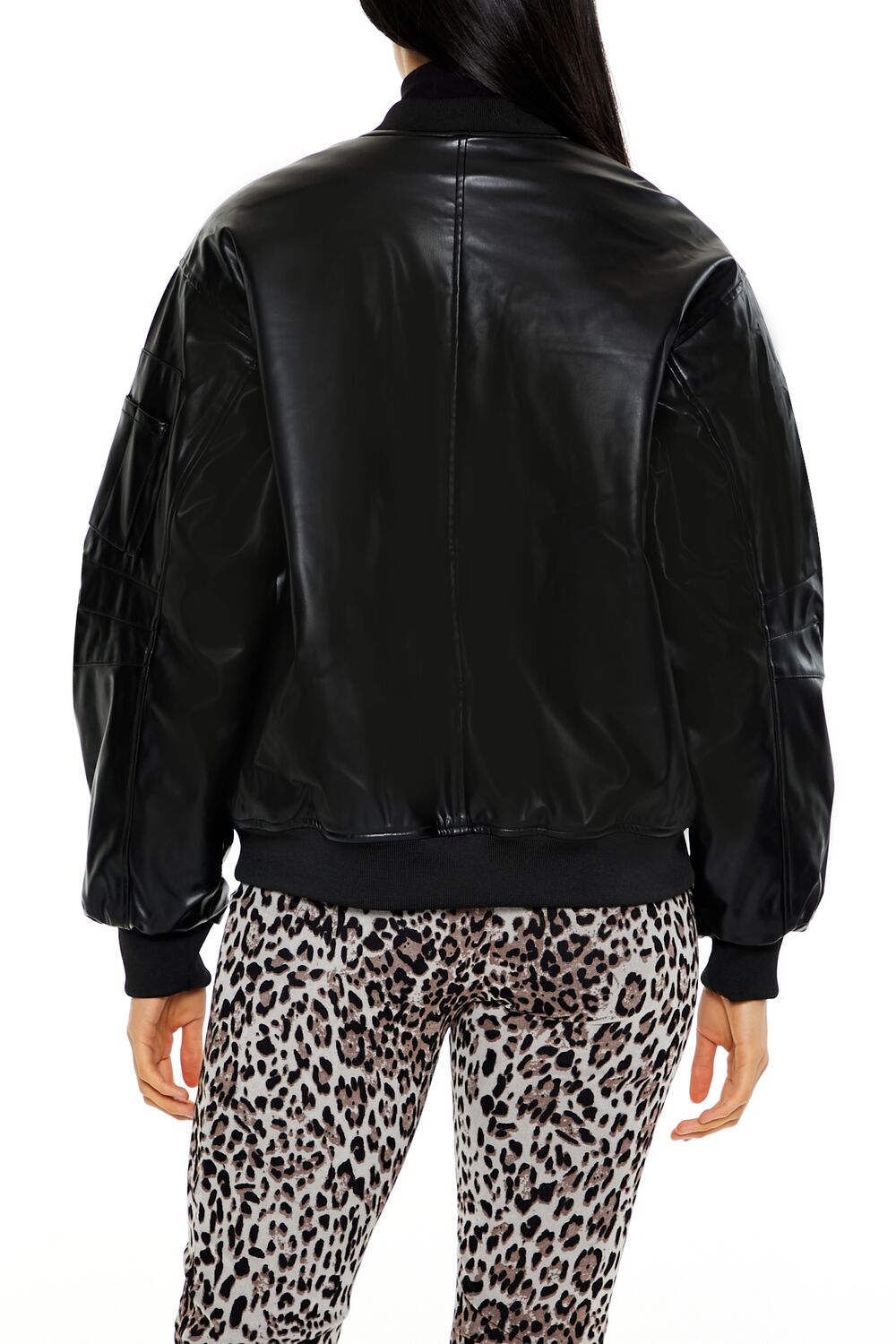 Faux Leather Utility Bomber Jacket - Image 5