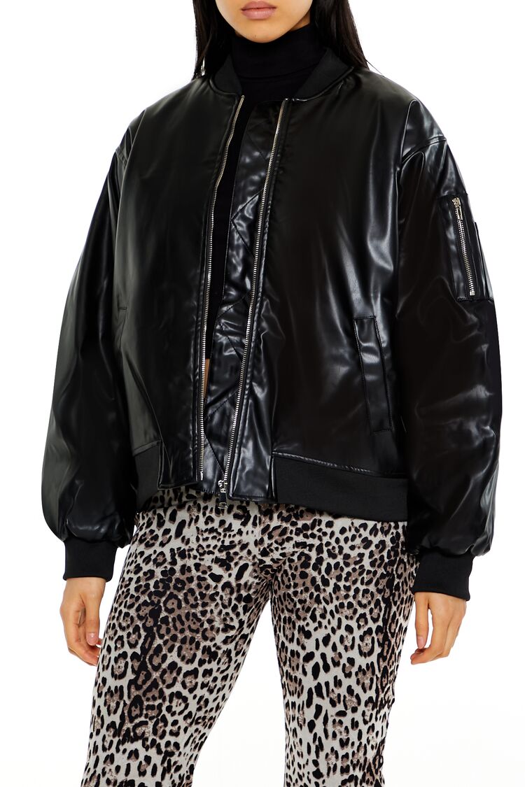 Faux Leather Utility Bomber Jacket - Image 6