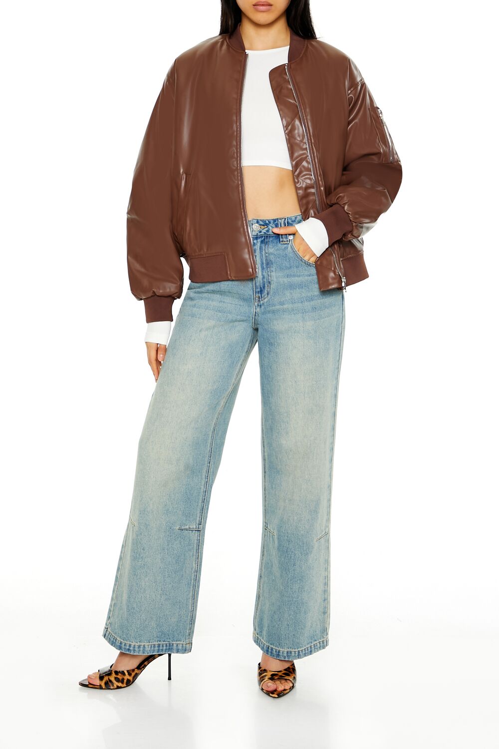 Faux Leather Utility Bomber Jacket - Image 7