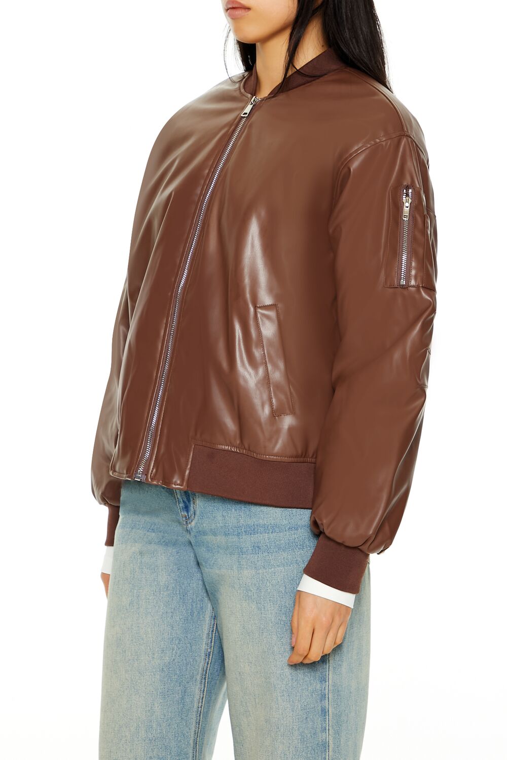 Faux Leather Utility Bomber Jacket - Image 10