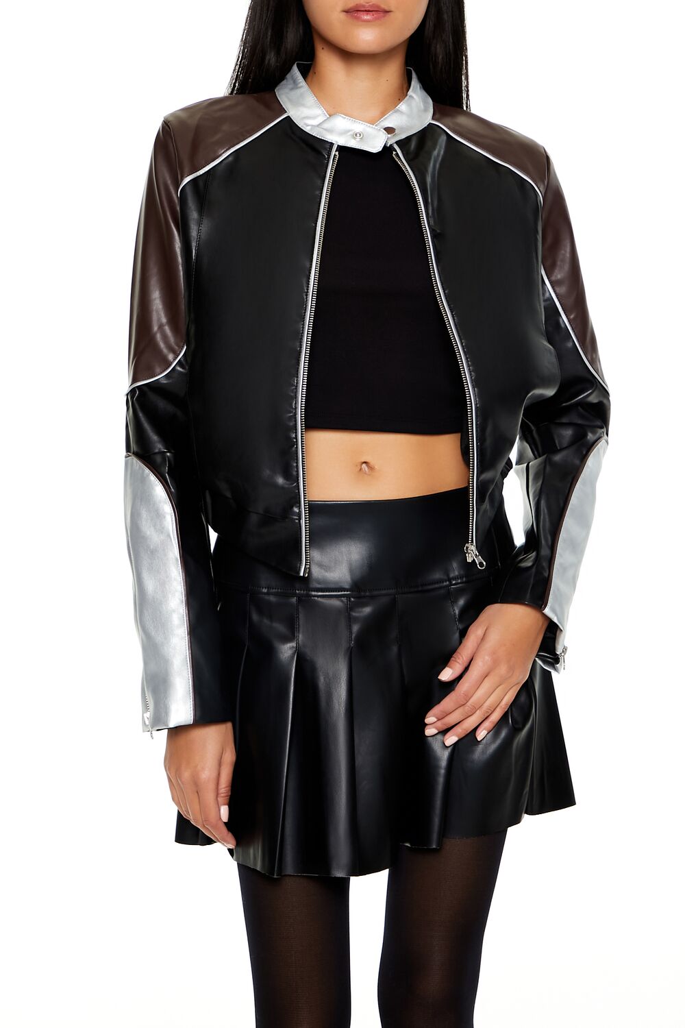 Metallic Colorblock Moto Jacket