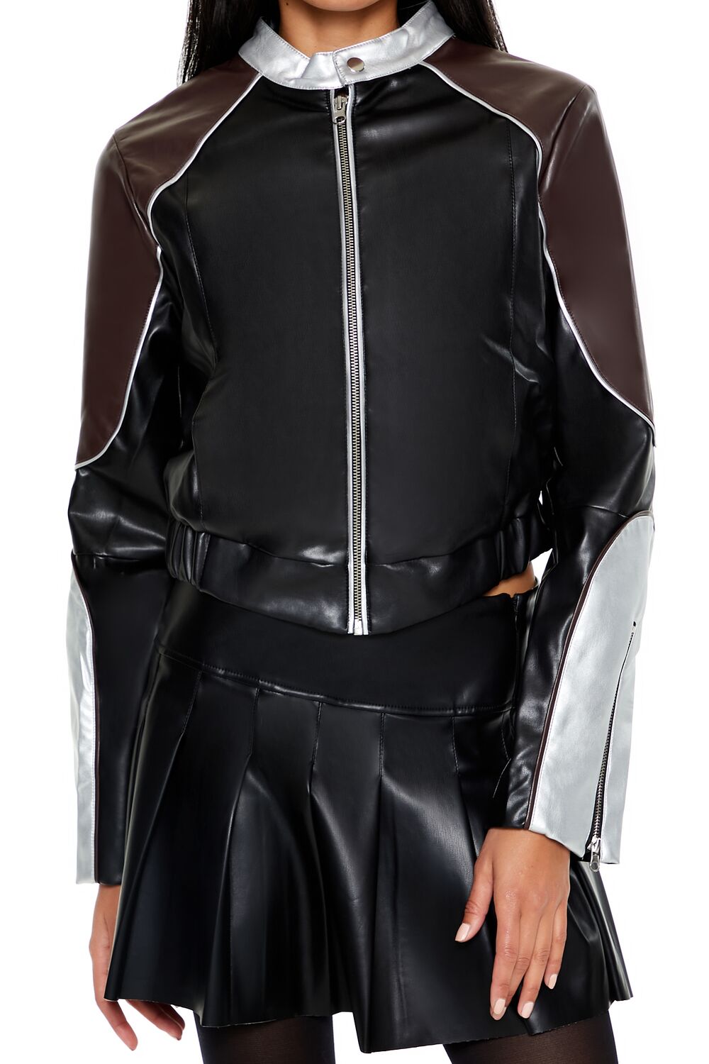 Metallic Colorblock Moto Jacket - Image 3