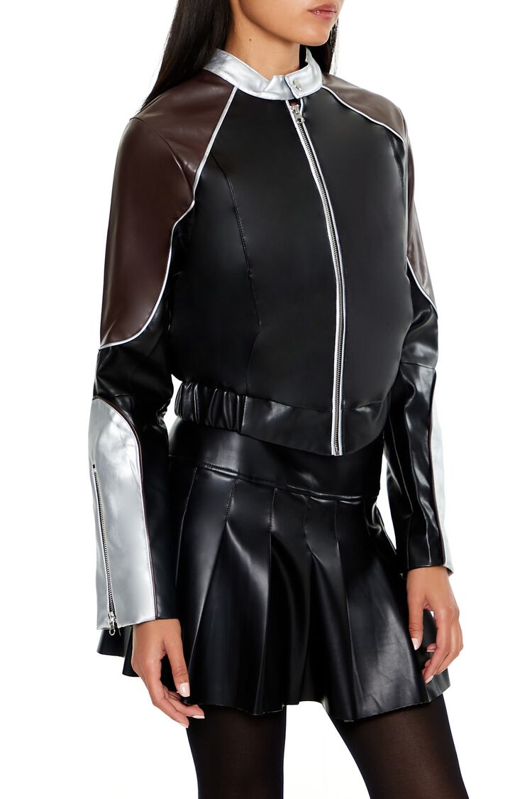 Metallic Colorblock Moto Jacket - Image 4
