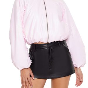 Faux Leather Balloon-Sleeve Jacket