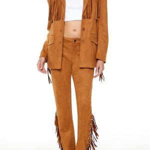 Rhinestone Fringe Faux Suede Pants