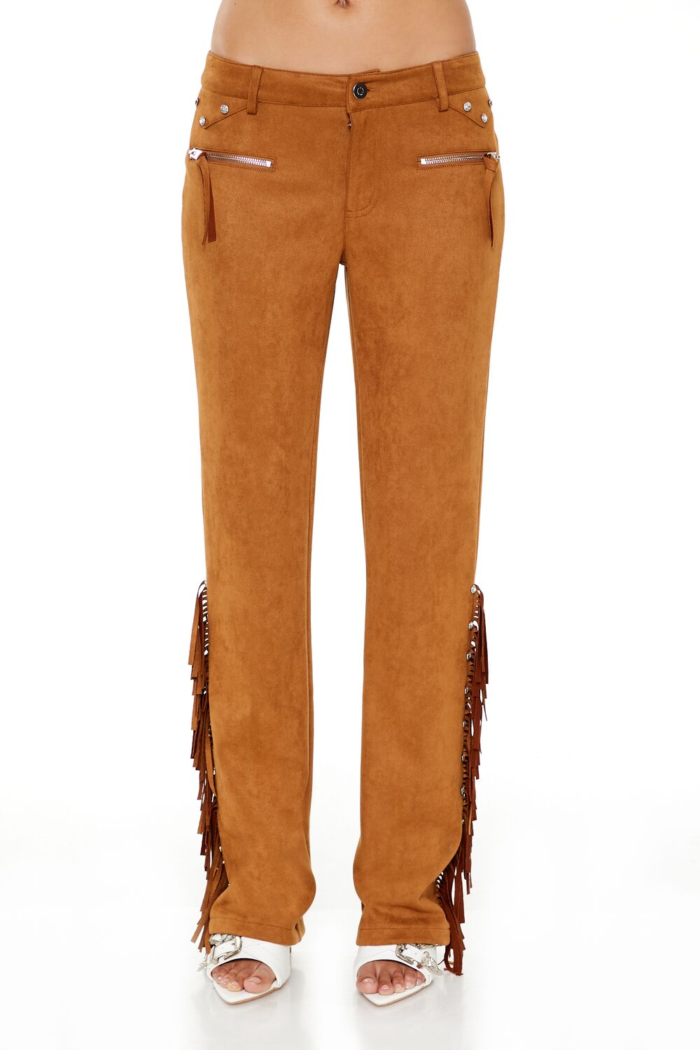Rhinestone Fringe Faux Suede Pants - Image 2