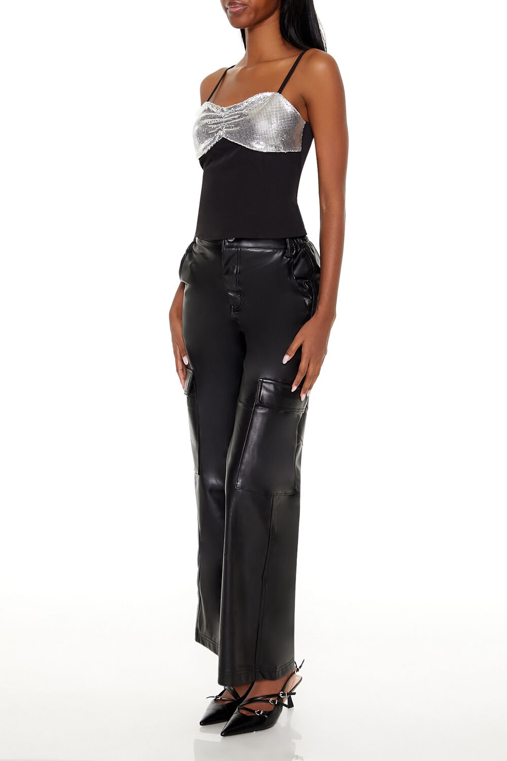 Faux Leather High-Rise Cargo Pants - Image 3