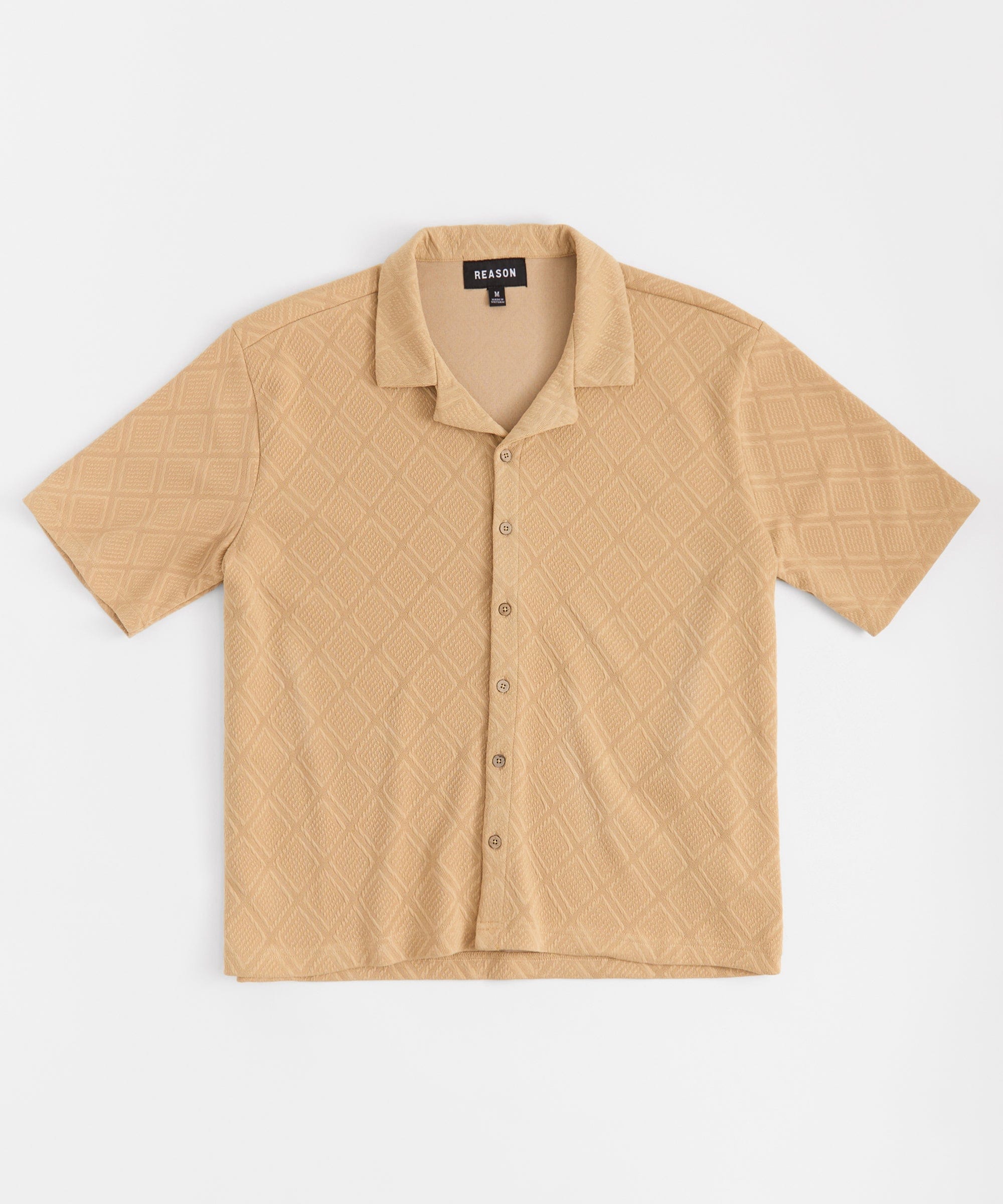 Textured Knit Short Sleeve Button Down Shirt - Taupe - Image 5
