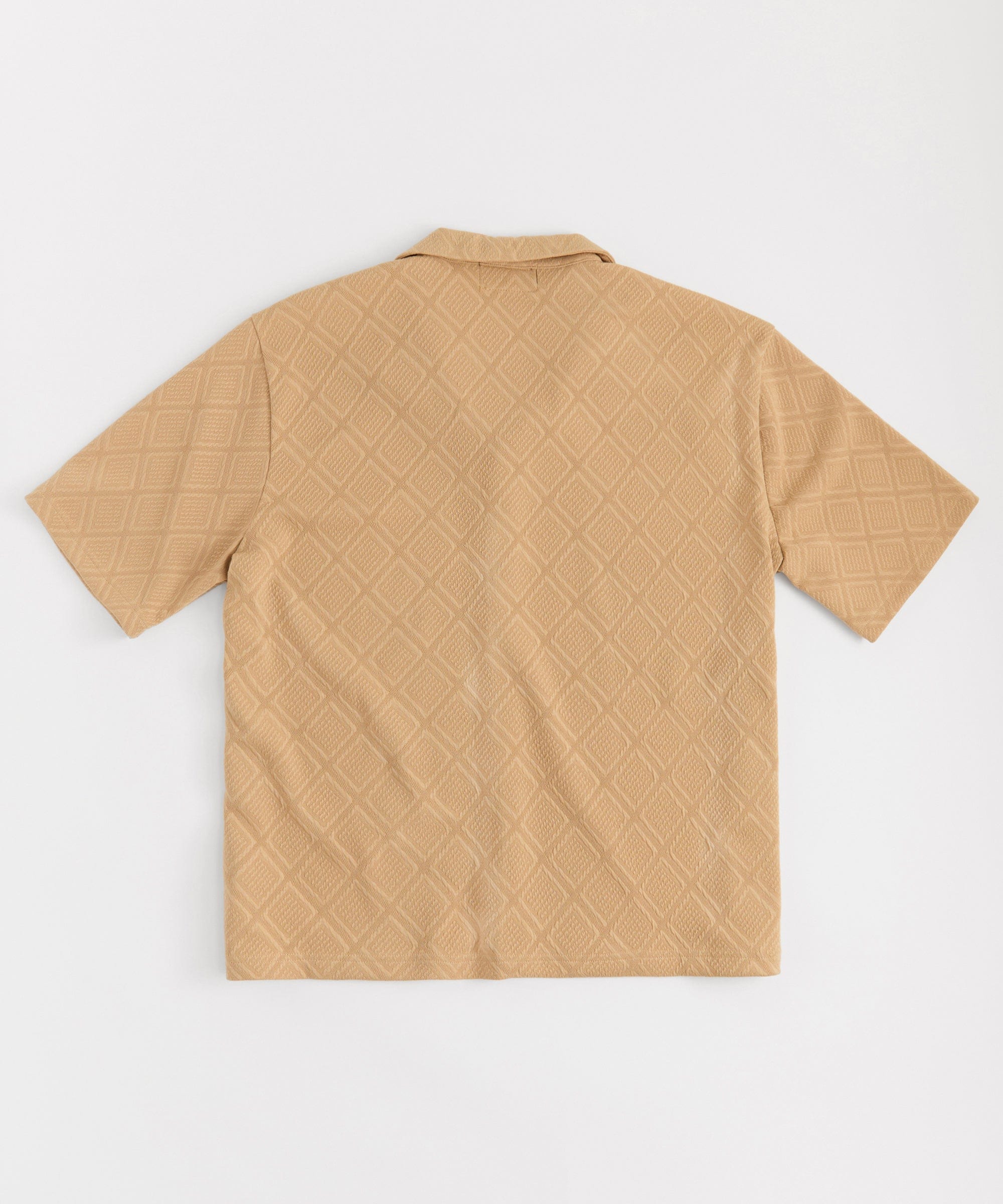 Textured Knit Short Sleeve Button Down Shirt - Taupe - Image 6