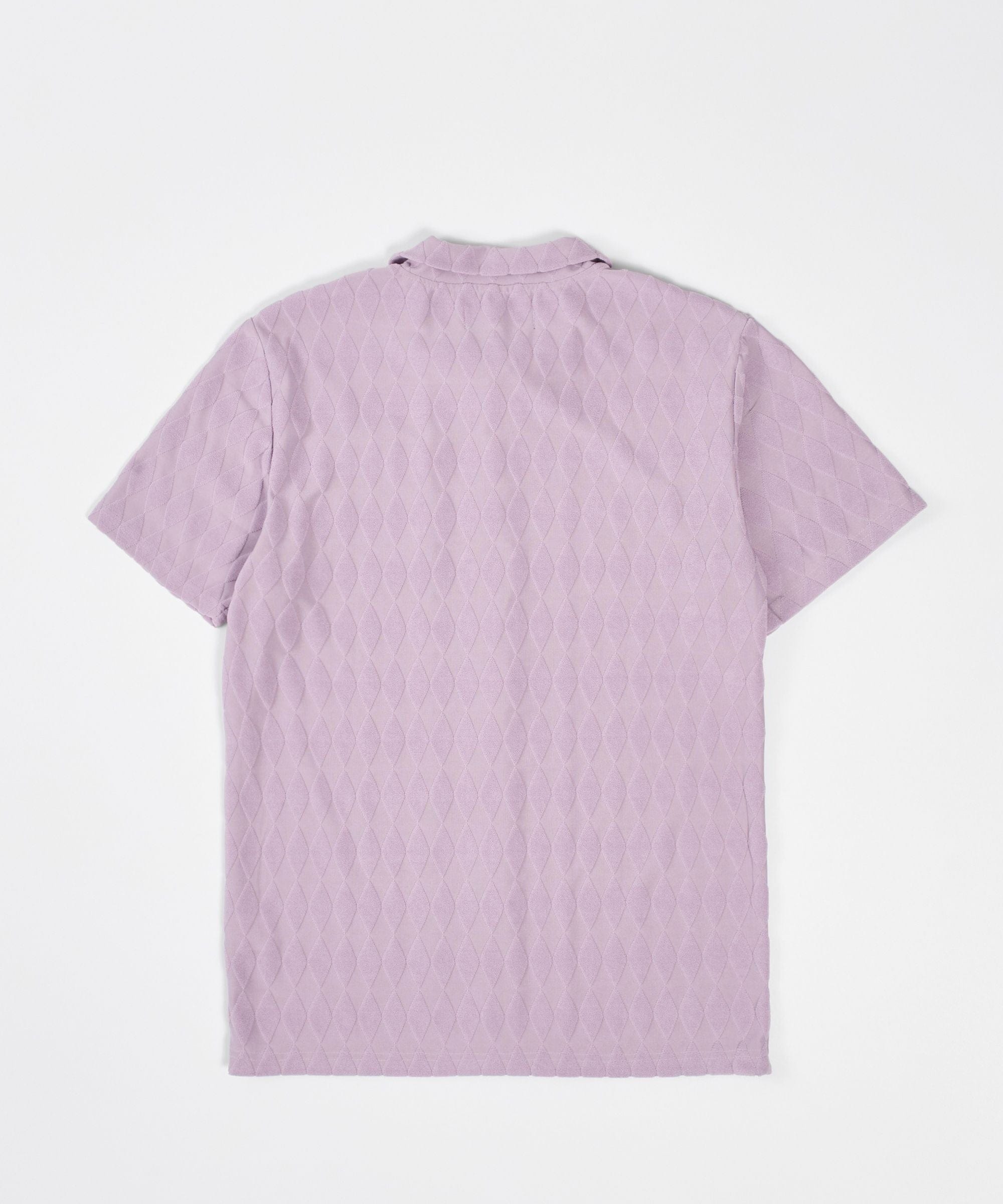 Diamond Plate Towel Color Blocked Short Sleeve Button Down Shirt - Mauve - Image 2