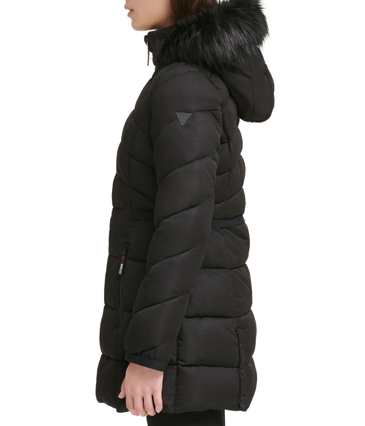 Faux Fur Trim Puffer Jacket 1 Black - Image 4
