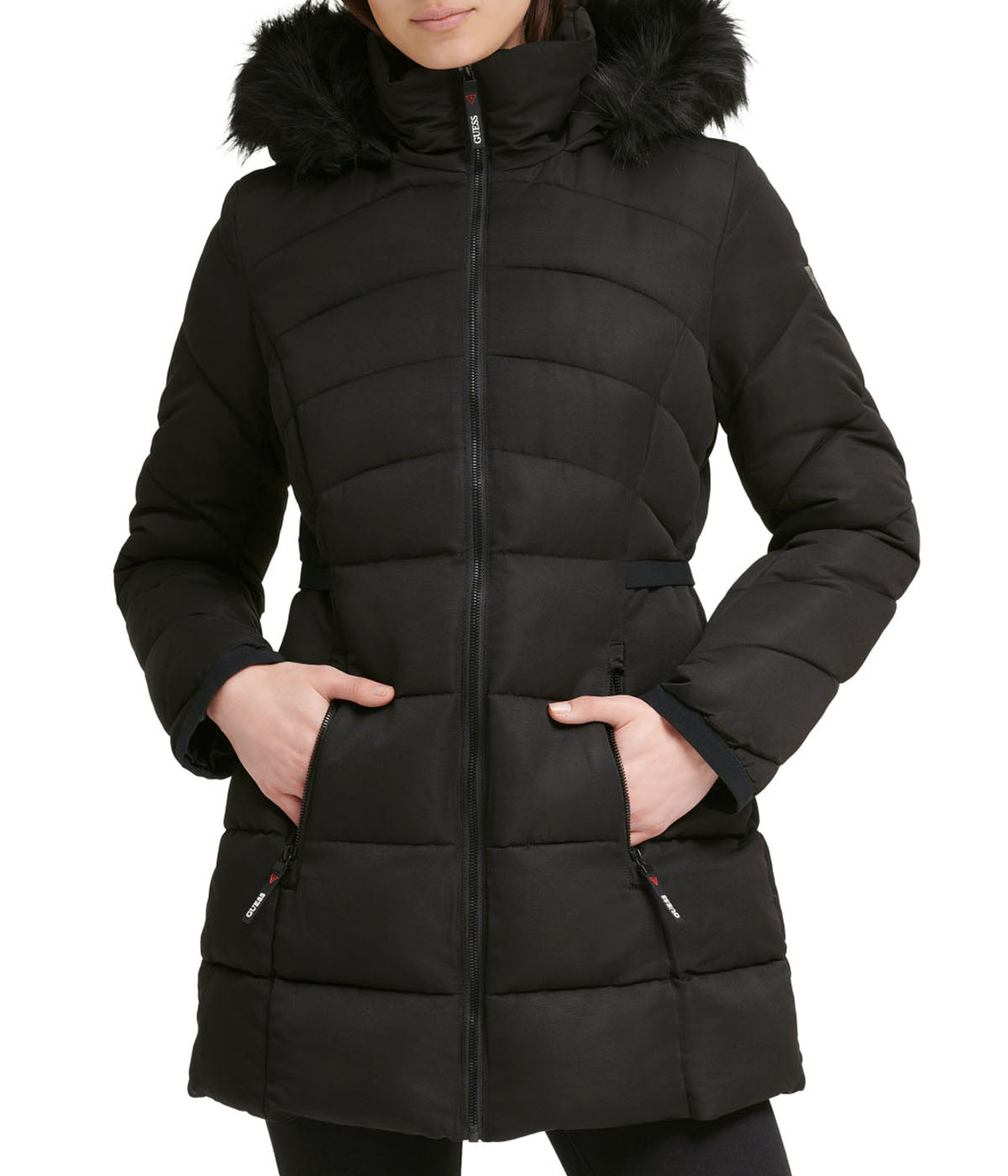 Faux Fur Trim Puffer Jacket 1 Black