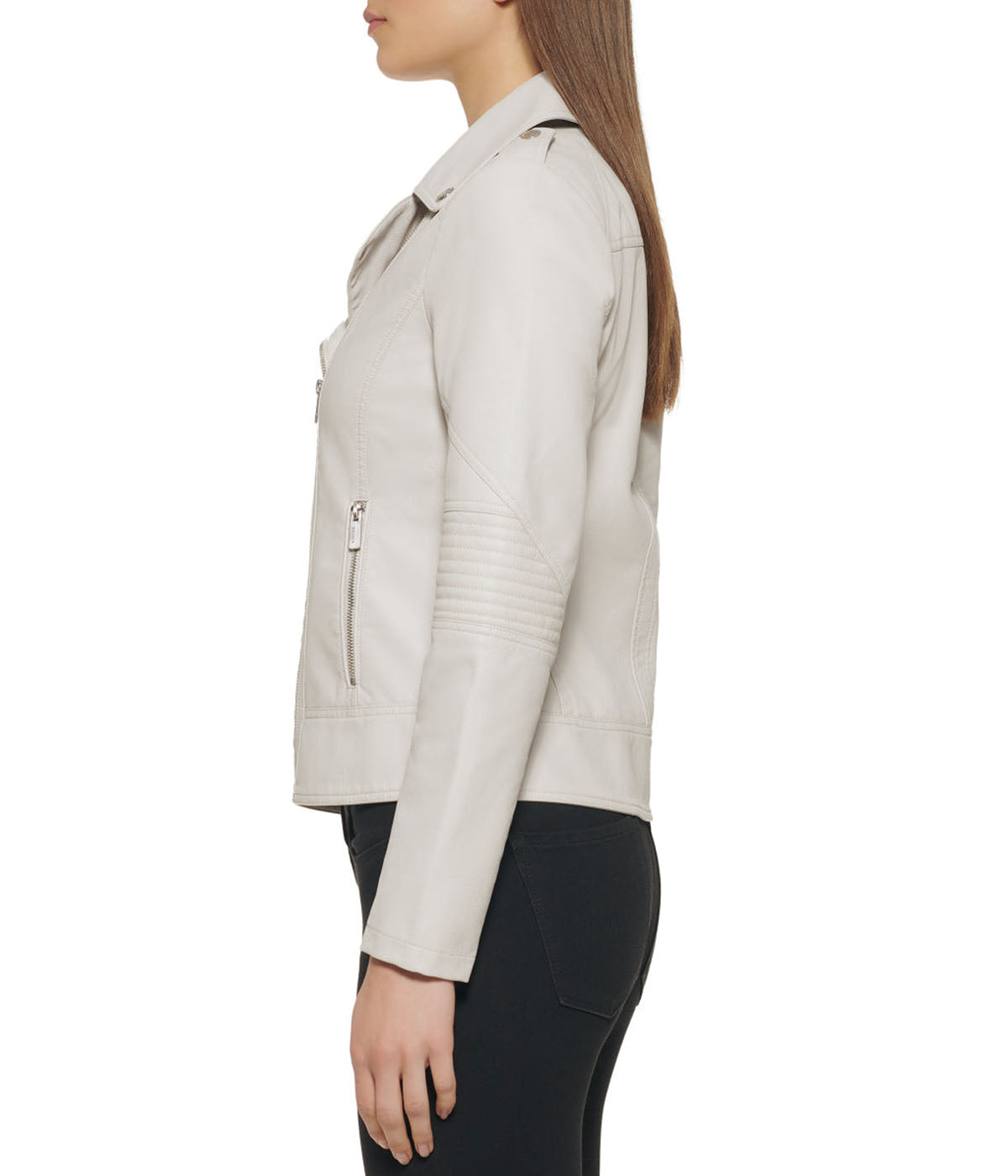 Faux Leather Asymmetrical Moto Jacket Stone - Image 4