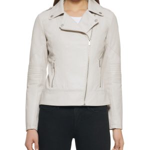 Faux Leather Asymmetrical Moto Jacket Stone