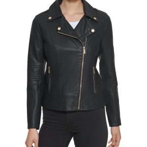 Faux Leather Asymmetrical Moto Jacket Black