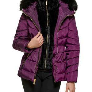 Faux Fur Trim Puffer Jacket 2 Eggplant