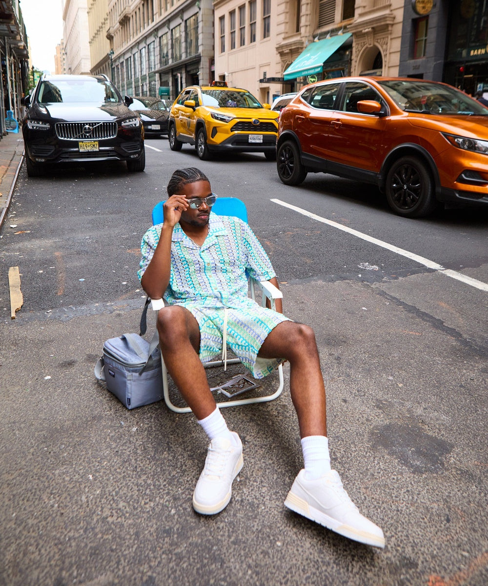 Textured Knit Short Sleeve Button Down Shirt - Light Blue - Image 15