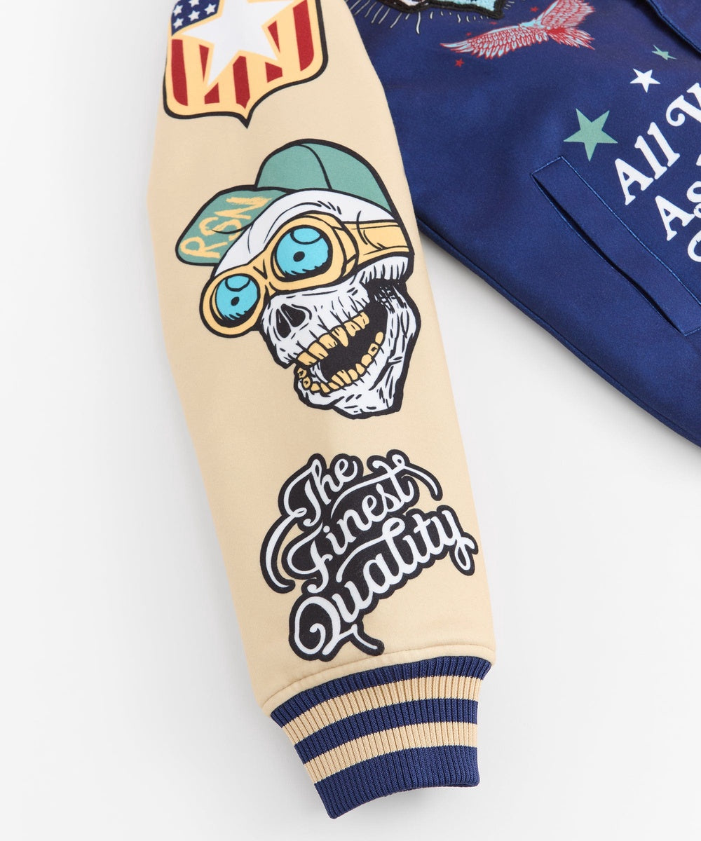 Born Free Chenille Patched Varsity Jacket - Navy - Image 3