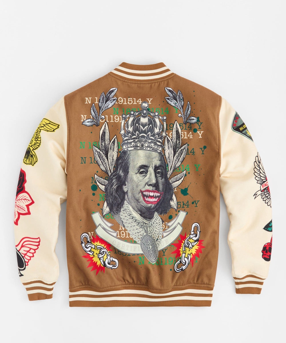 Cash Chenille Patched Varsity Jacket - Brown - Image 4