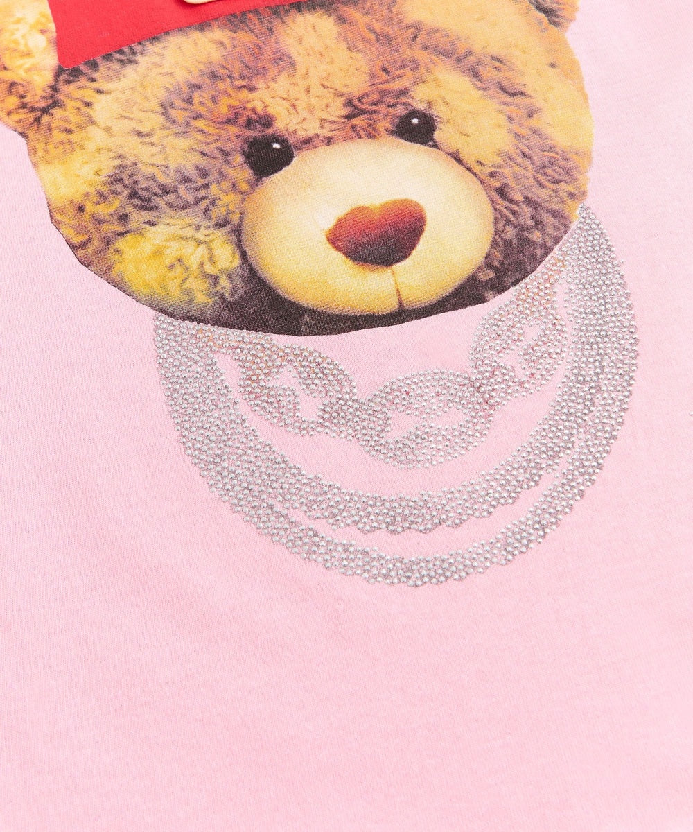 Teddy Rhinestone Short Sleeve Tee - Pink - Image 4