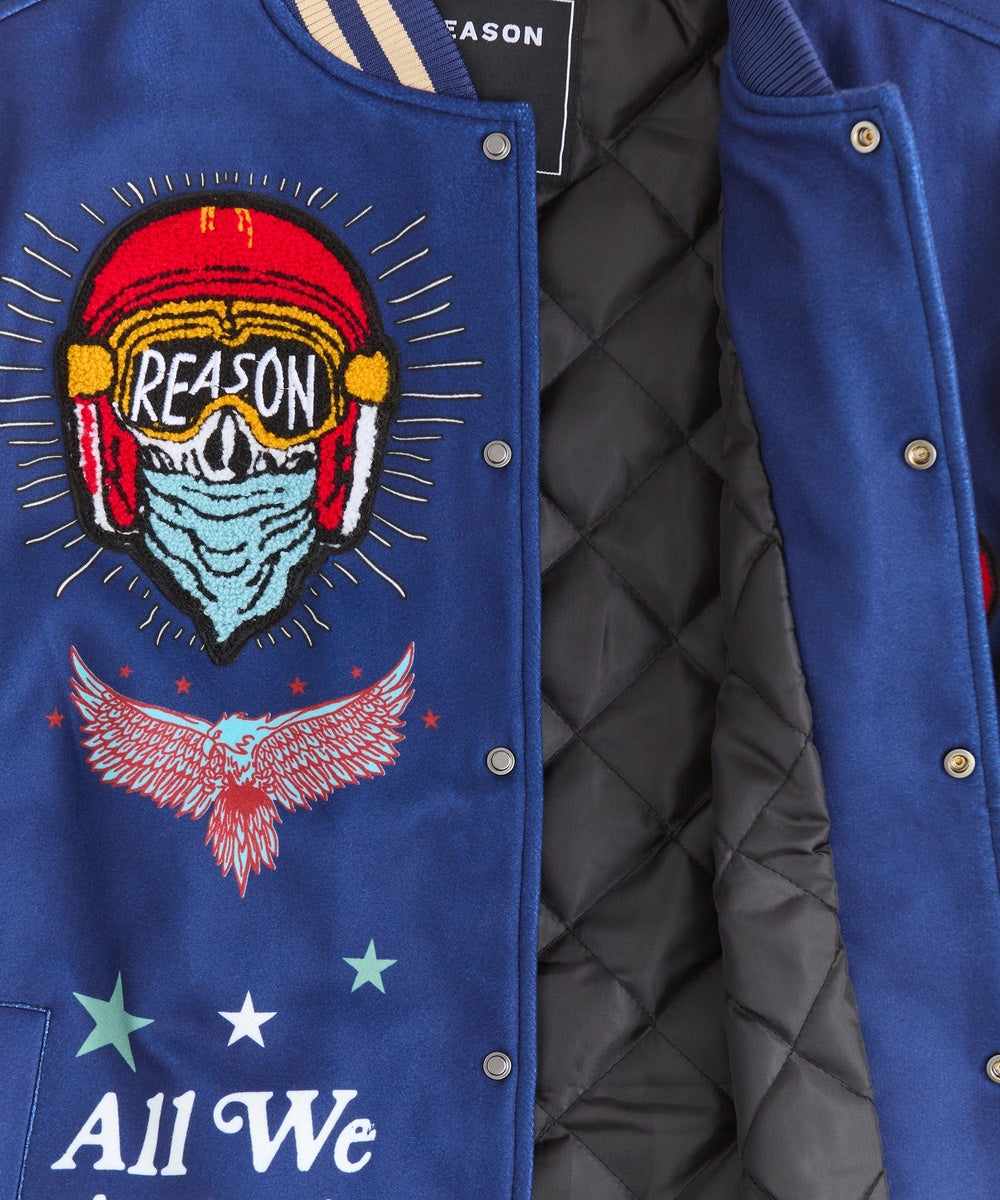 Born Free Chenille Patched Varsity Jacket - Navy - Image 2