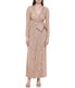 Long Sleeve Surplice Wrap Sequin Gown With Bow Champagne - Image 4