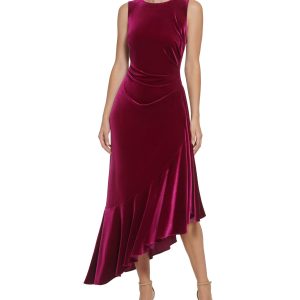 Sleeveless Cocktail Midi W/ Ruffle Fuschia
