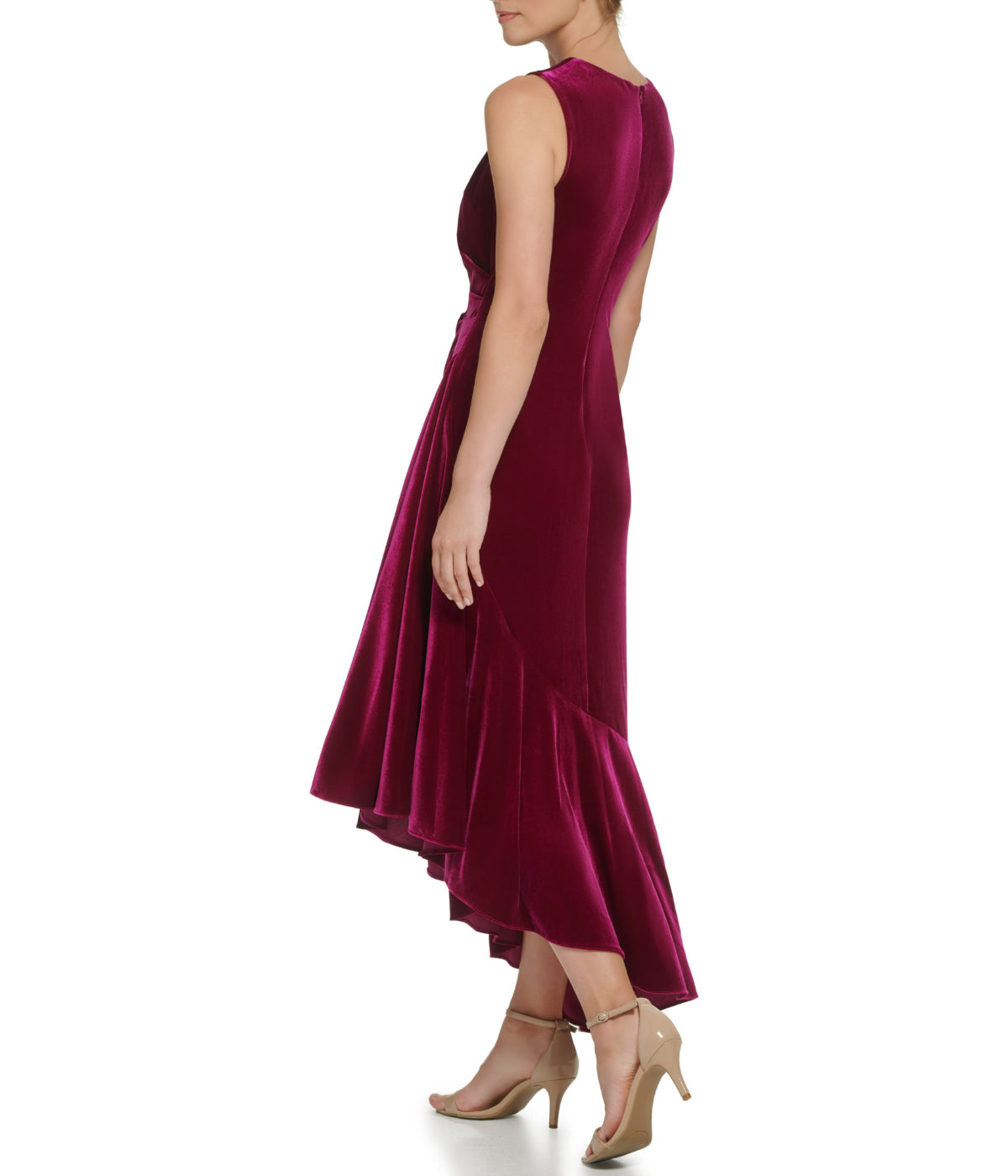 Sleeveless Cocktail Midi W/ Ruffle Fuschia - Image 2