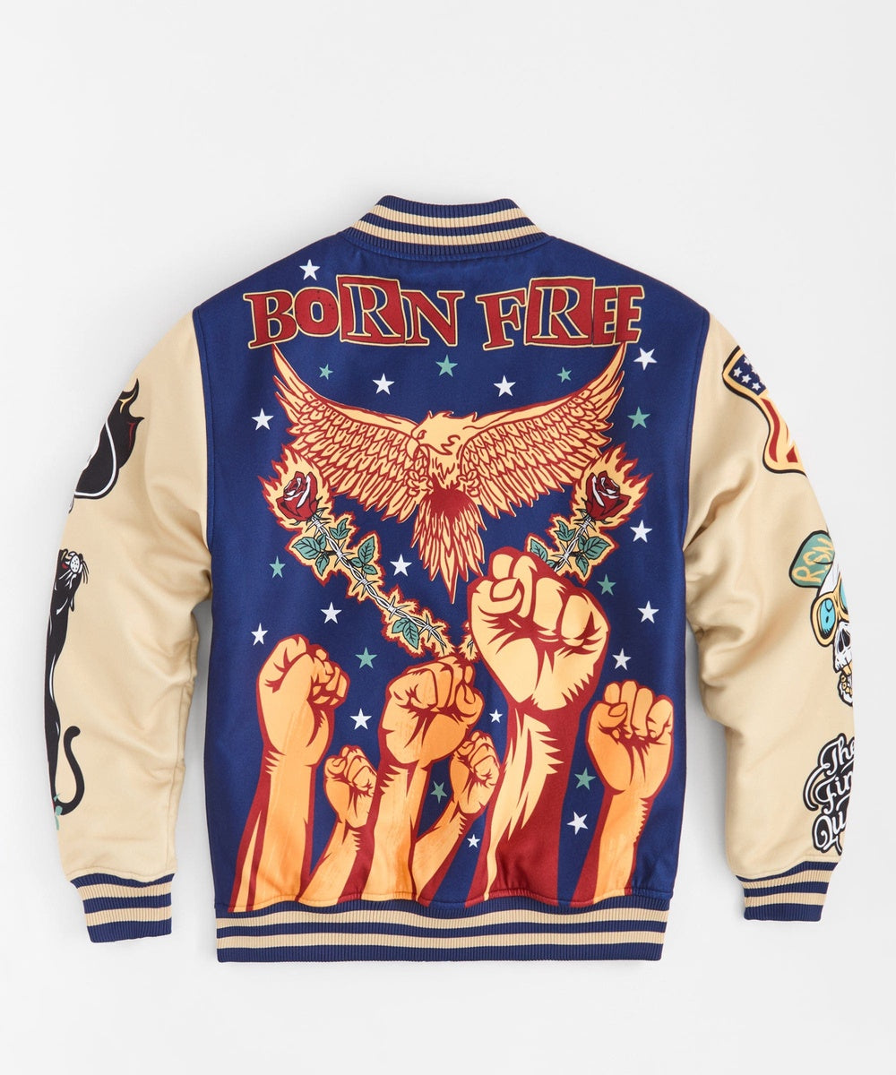 Born Free Chenille Patched Varsity Jacket - Navy - Image 4