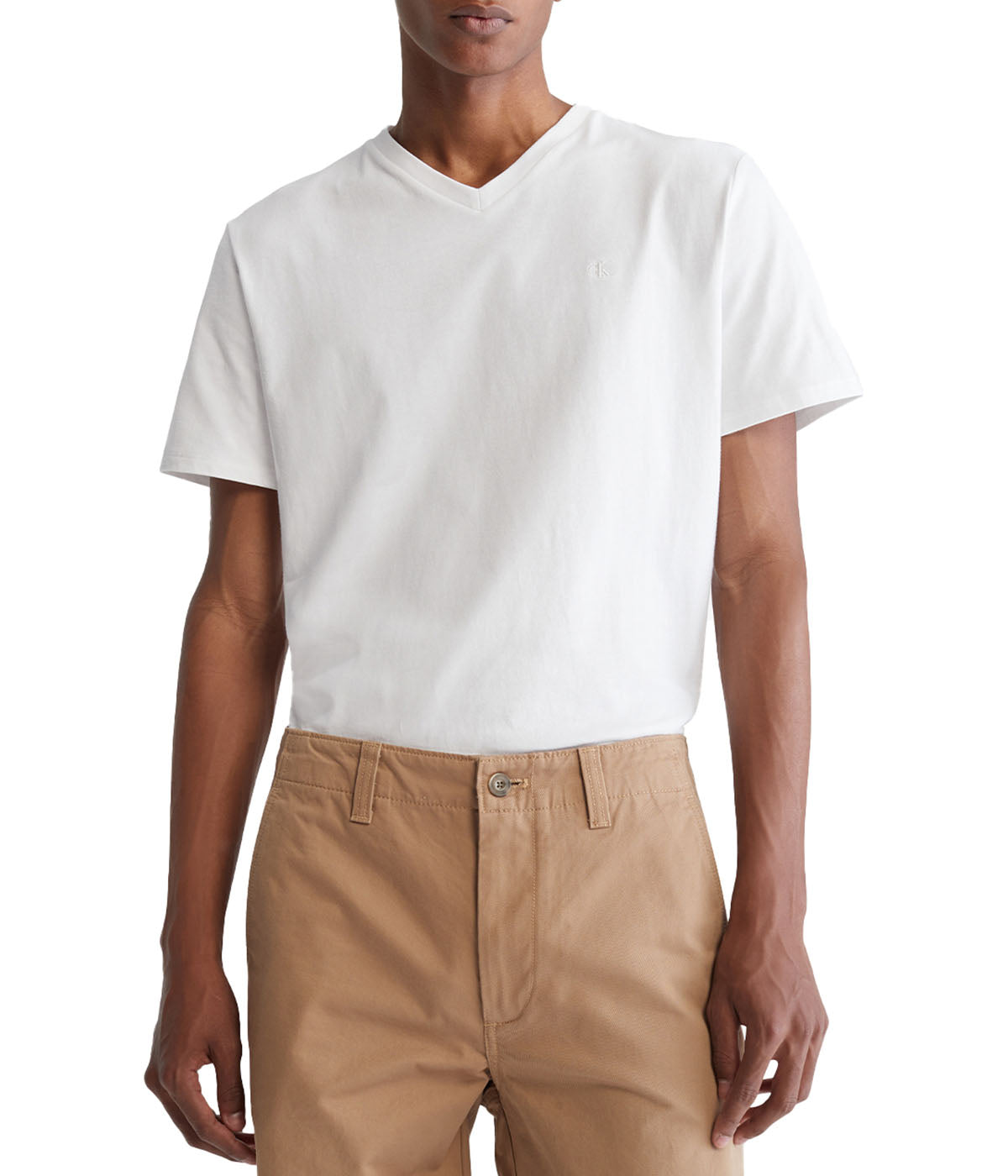 Short Sleeves Smooth Solid V-Neck Tee