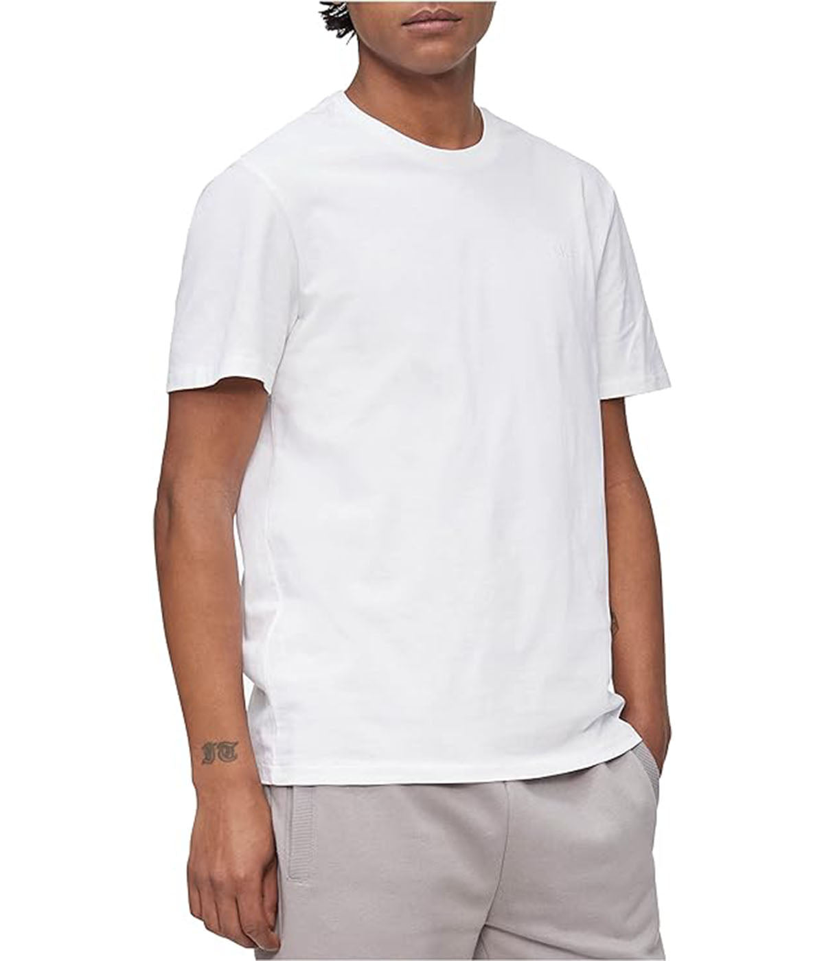 Short Sleeves Smooth Cotton Solid Crewneck Tee
