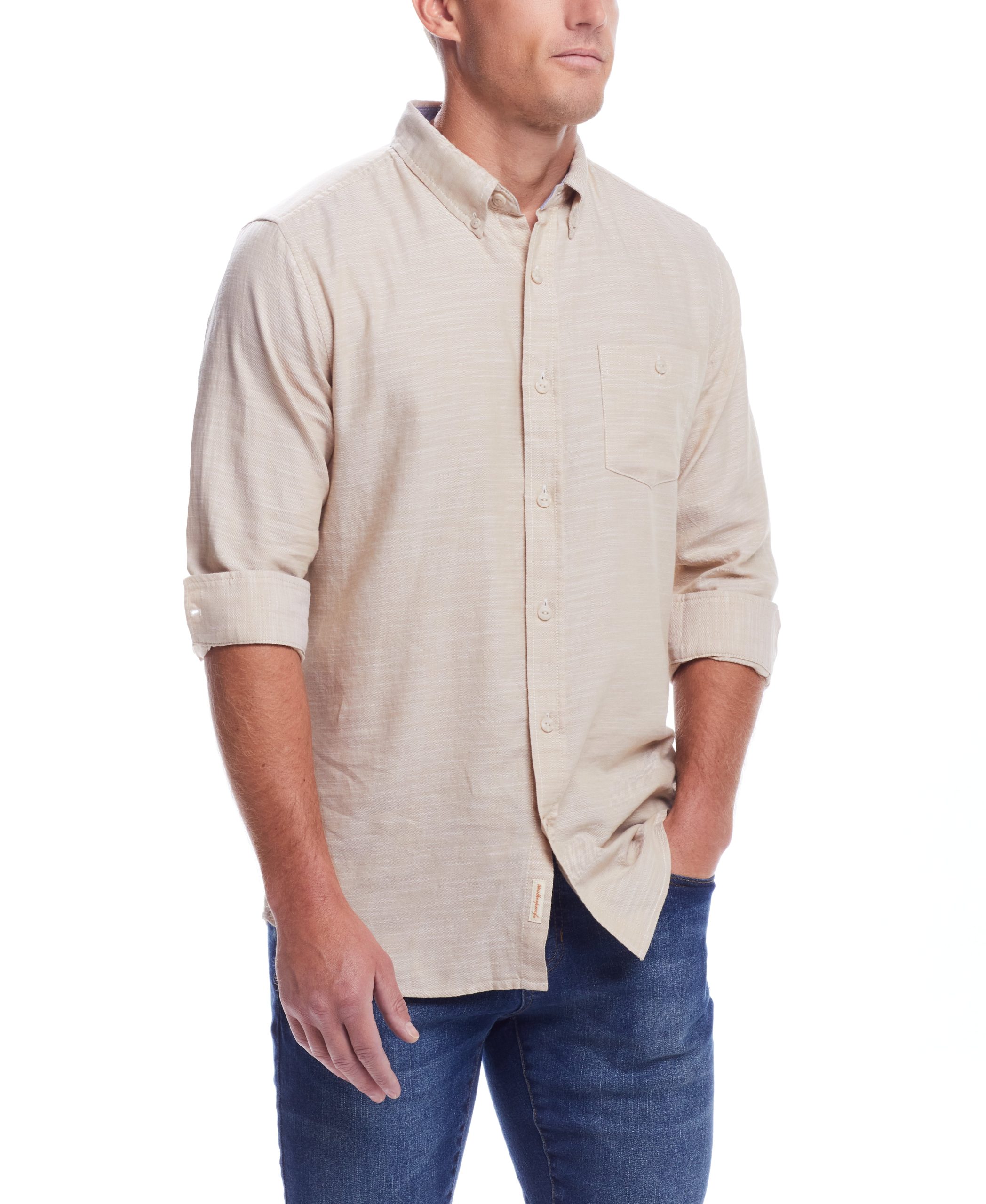 Weatherproof Vintage Men's L/S Solid Cotton Twill Shirt