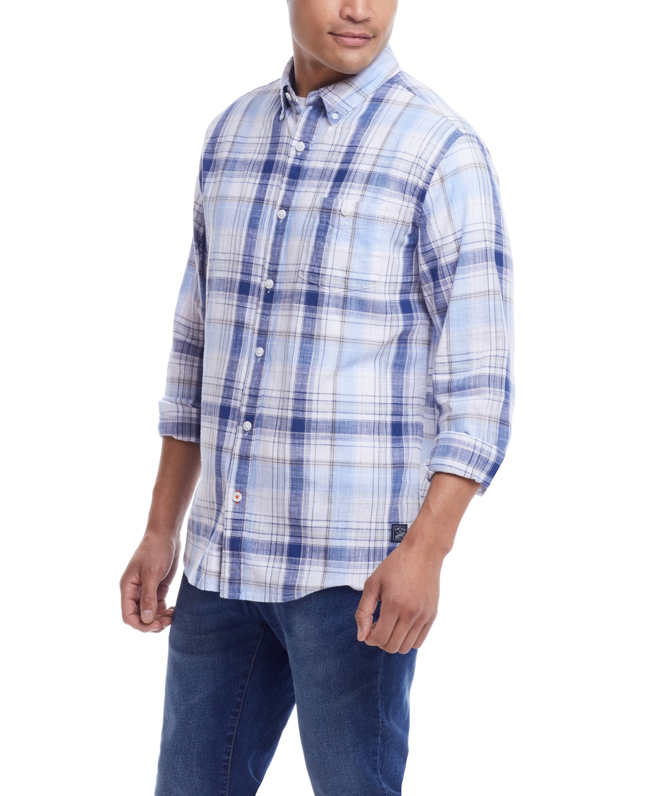 Weatherproof Vintage Men's Long Sleeve Cotton Woven Plaid - Image 5