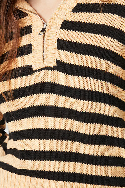 Striped Hooded Half-Zip Sweater - Image 5