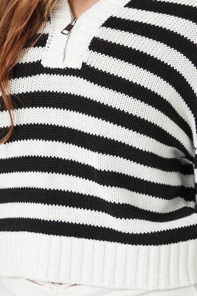 Striped Hooded Half-Zip Sweater - Image 10