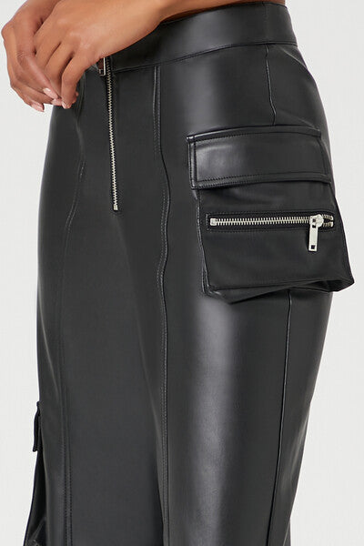 Faux Leather Cargo Ankle Pants - Image 5