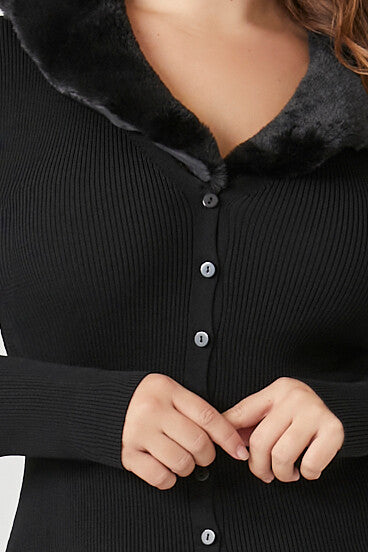 Plus Size Faux Fur-Trim Sweater Midi Dress - Image 5