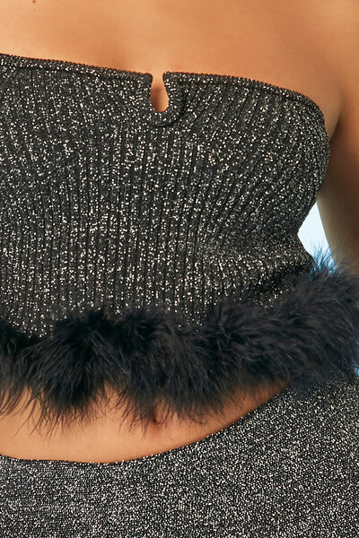 Glitter Feather-Trim Tube Top - Image 5