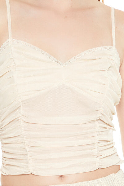 Lace-Trim Ruched Mesh Cami - Image 5