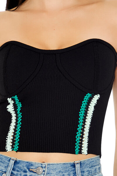 Embroidered Sweater-Knit Tube Top - Image 3