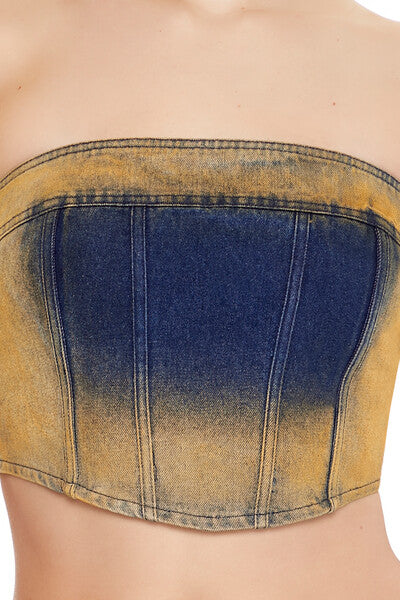 Sandblasted Denim Tube Crop Top - Image 3