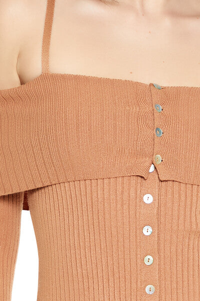 Open-Shoulder Sweater-Knit Crop Top - Image 3