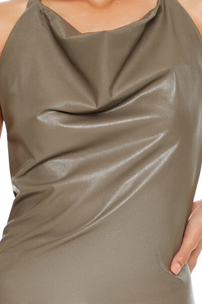 Faux Leather Halter Mini Dress - Image 5