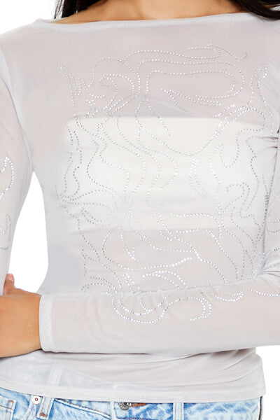 Mesh Rhinestone Flame Top - Image 3