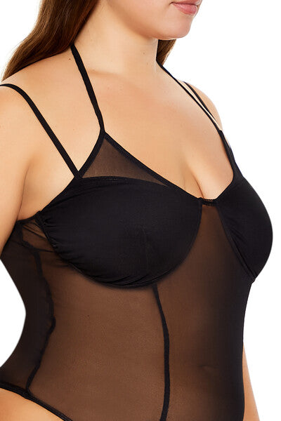Plus Size Mesh Halter Bodysuit - Image 3