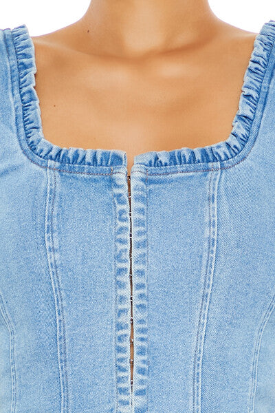 Denim Bustier Crop Top - Image 3