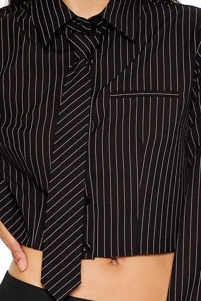 Pinstriped Cropped Poplin Shirt - Image 3